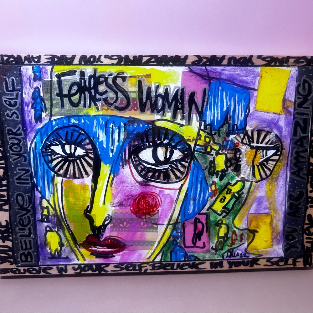 Out of Print Fearless Woman Wall Art - Blue, Yellow, Pink